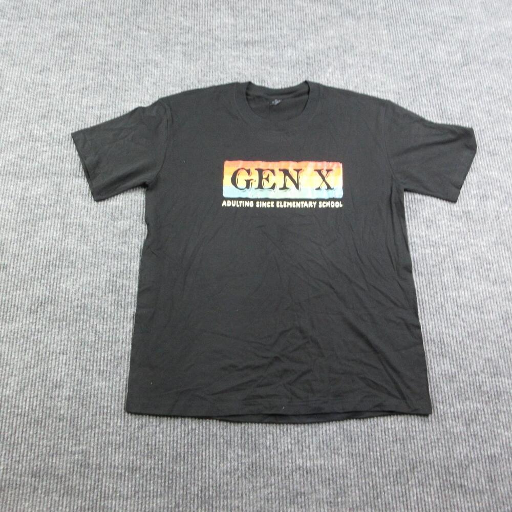 GEN X Shirt Mens XL Black Adulting Since Elementary School Graphic Tee